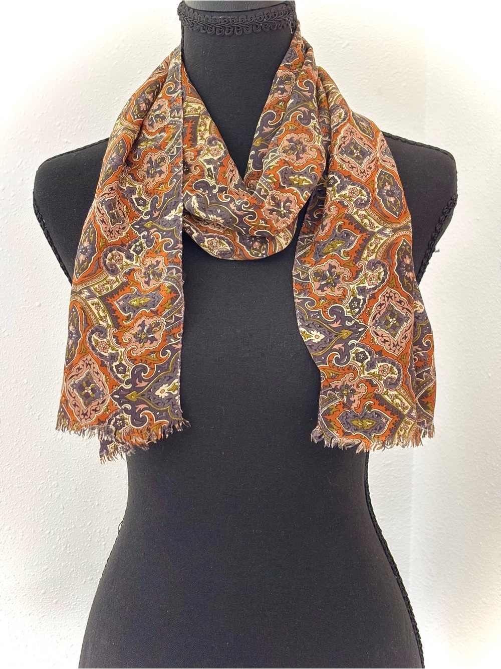 Classic Paisley Women's -pure silk- Scarf in Brown and Orange